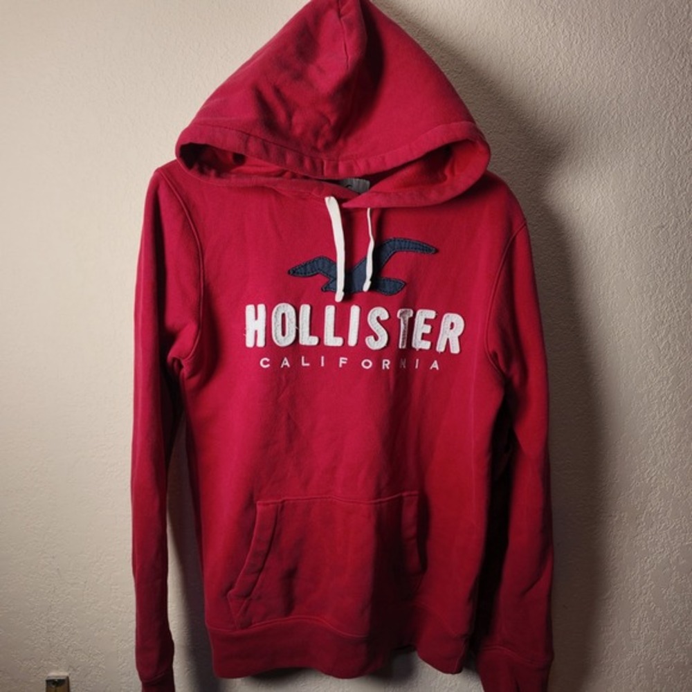 Hollister California Red Hoodie‎ Sweatshirt Logo Pullover Hooded Pocket M *read*